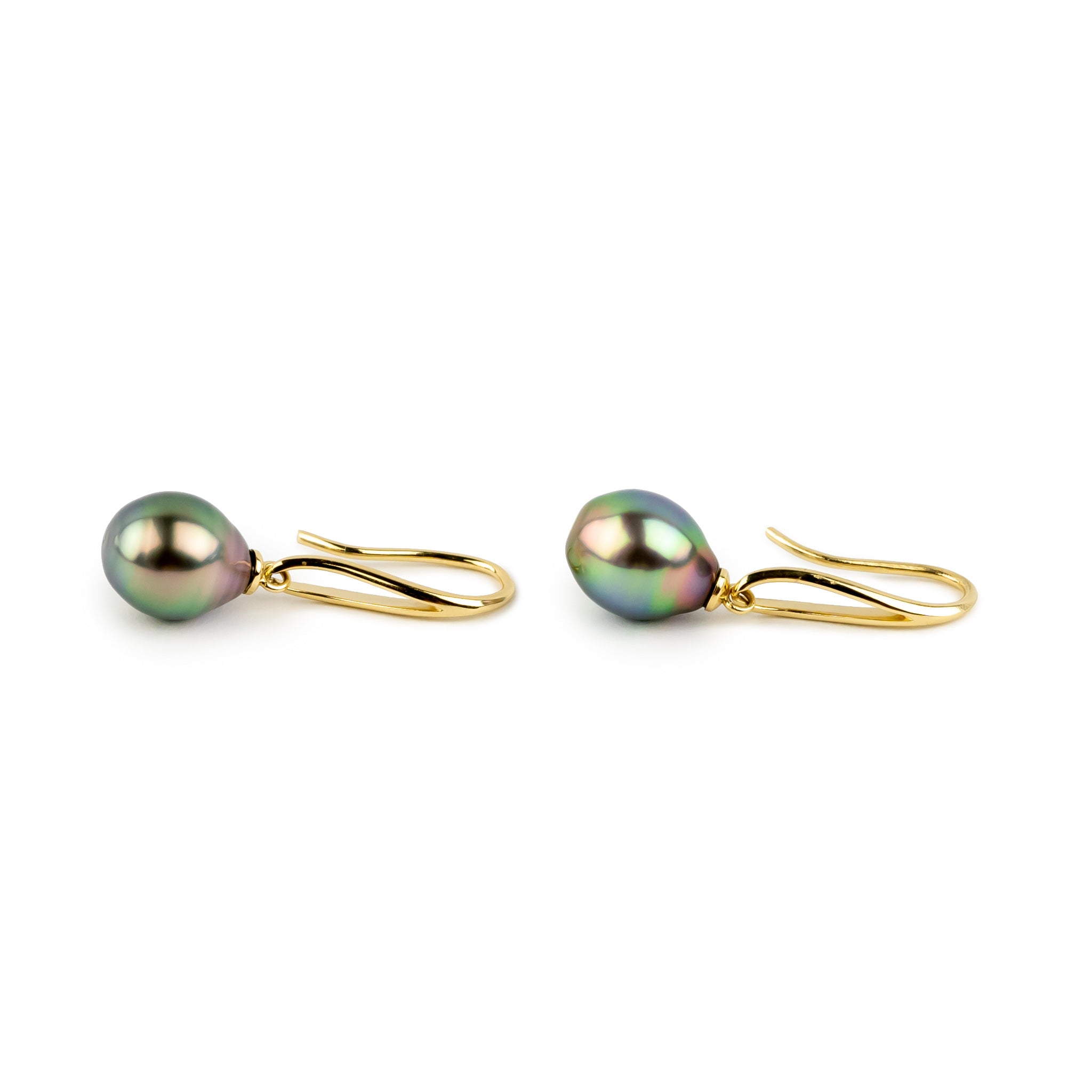 Vivid Rainbow 10.4mm Teardrop Hook Dangles on 14K Yellow Gold