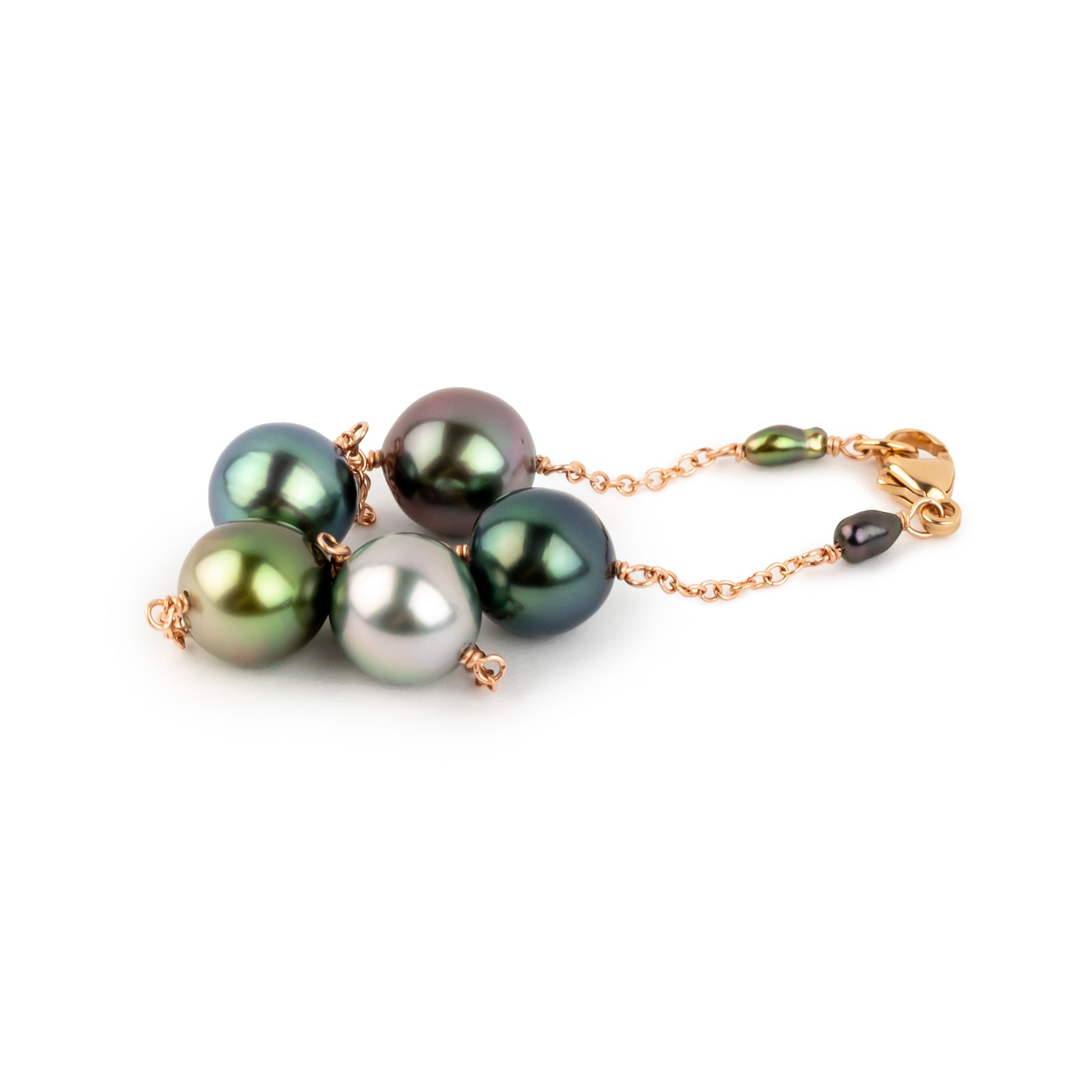 Fluorescence Tahitian Pearl Tin Cup Bracelet on 14K Rose Gold