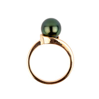 Forest Green 8.5mm Tahitian Pearl Swirl Ring on 14k Rose Gold