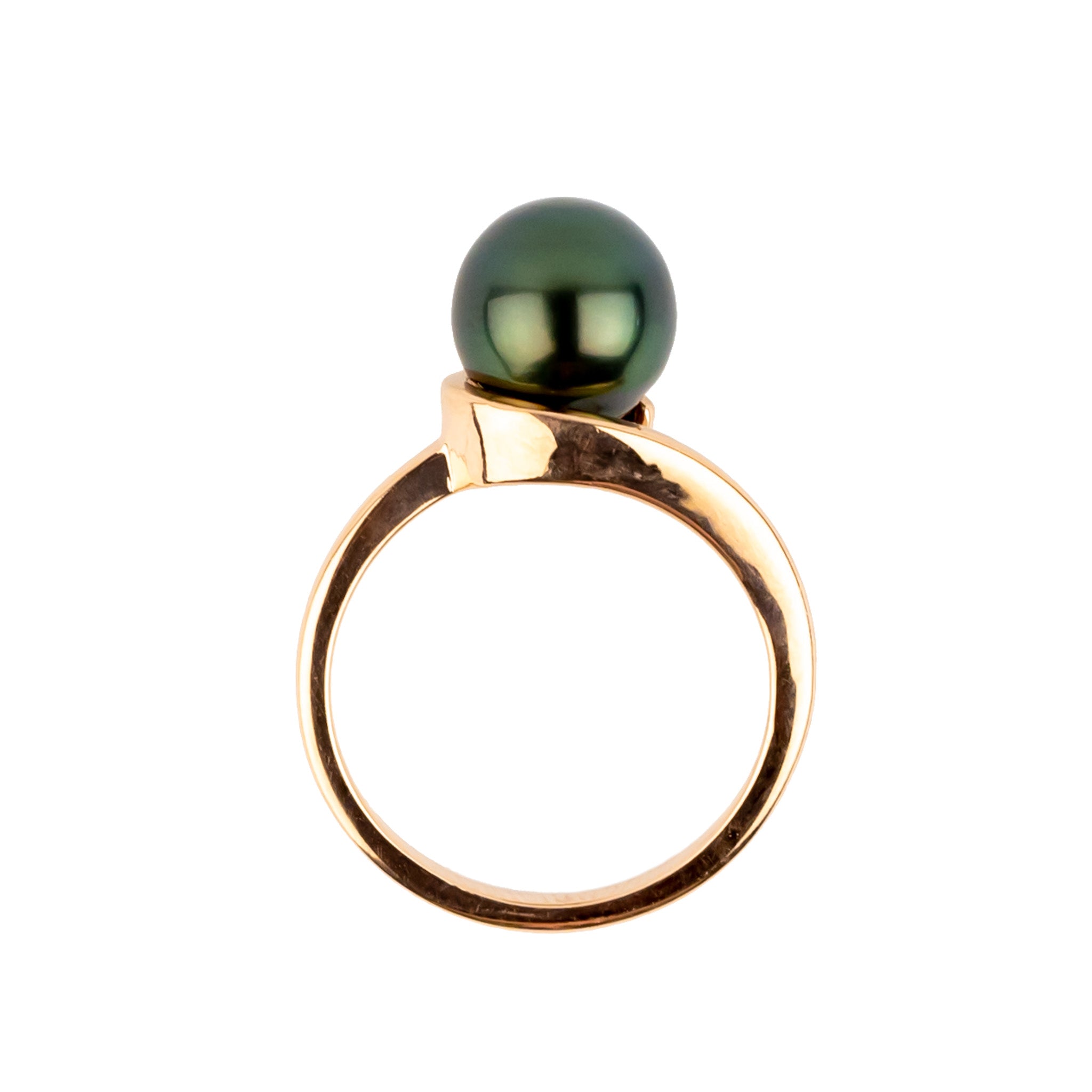 Forest Green 8.5mm Tahitian Pearl Swirl Ring on 14k Rose Gold