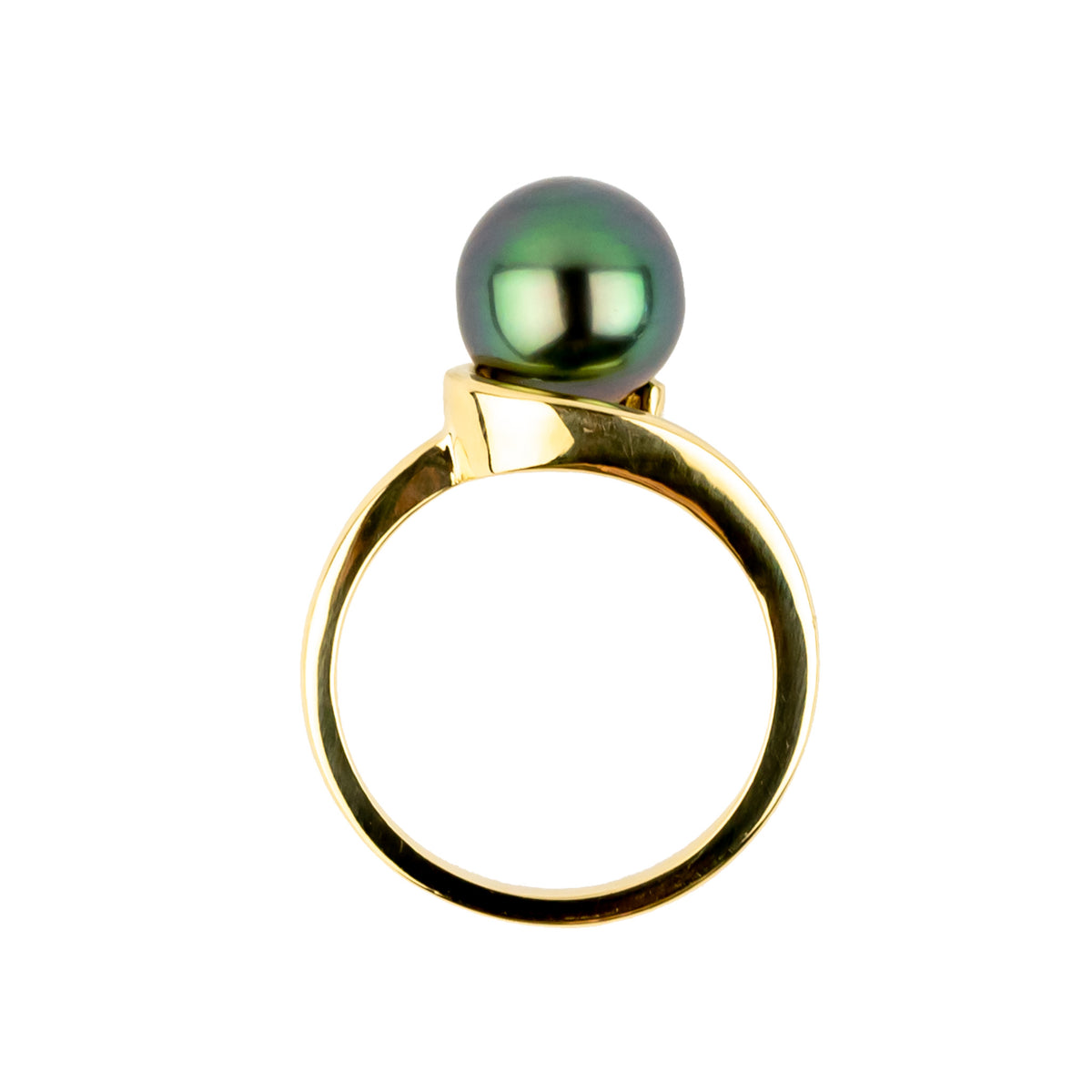 Indigo Peacock 8.7mm Tahitian Pearl Swirl Ring on 14k Yellow Gold