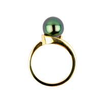 Indigo Peacock 8.7mm Tahitian Pearl Swirl Ring on 14k Yellow Gold
