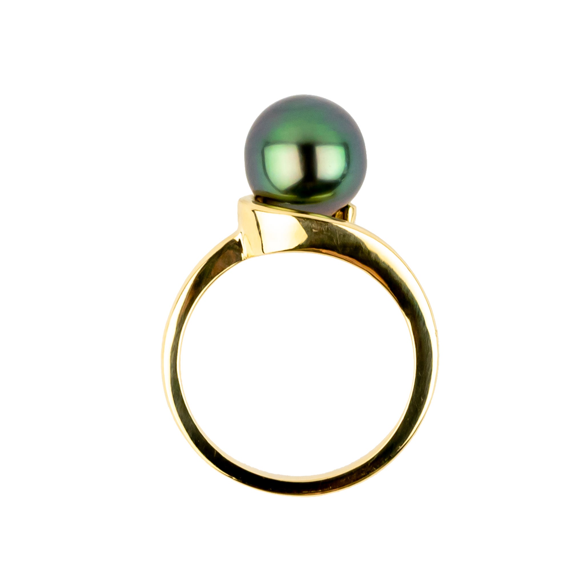 Indigo Peacock 8.7mm Tahitian Pearl Swirl Ring on 14k Yellow Gold