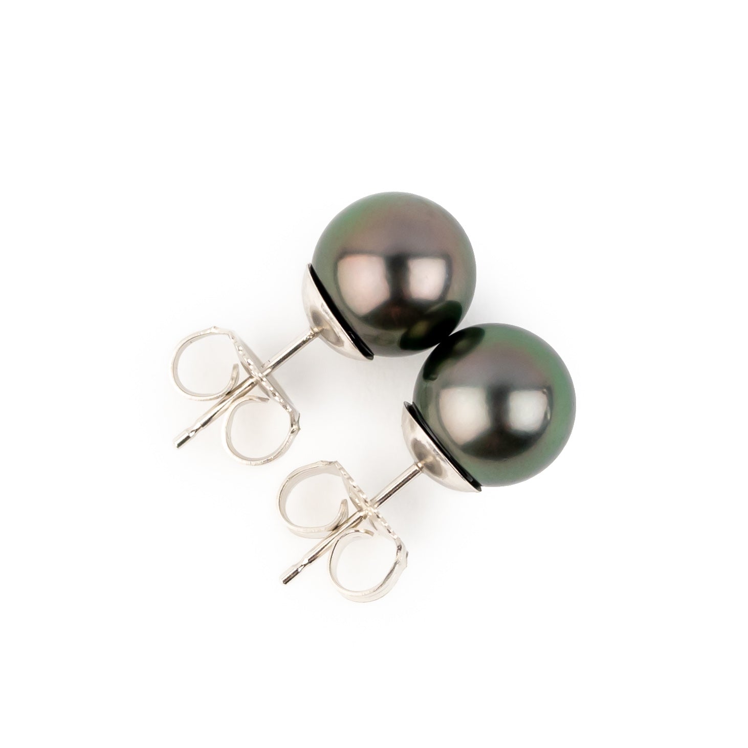 Plum Green 8-8.5mm Tahitian Pearl Stud Earrings