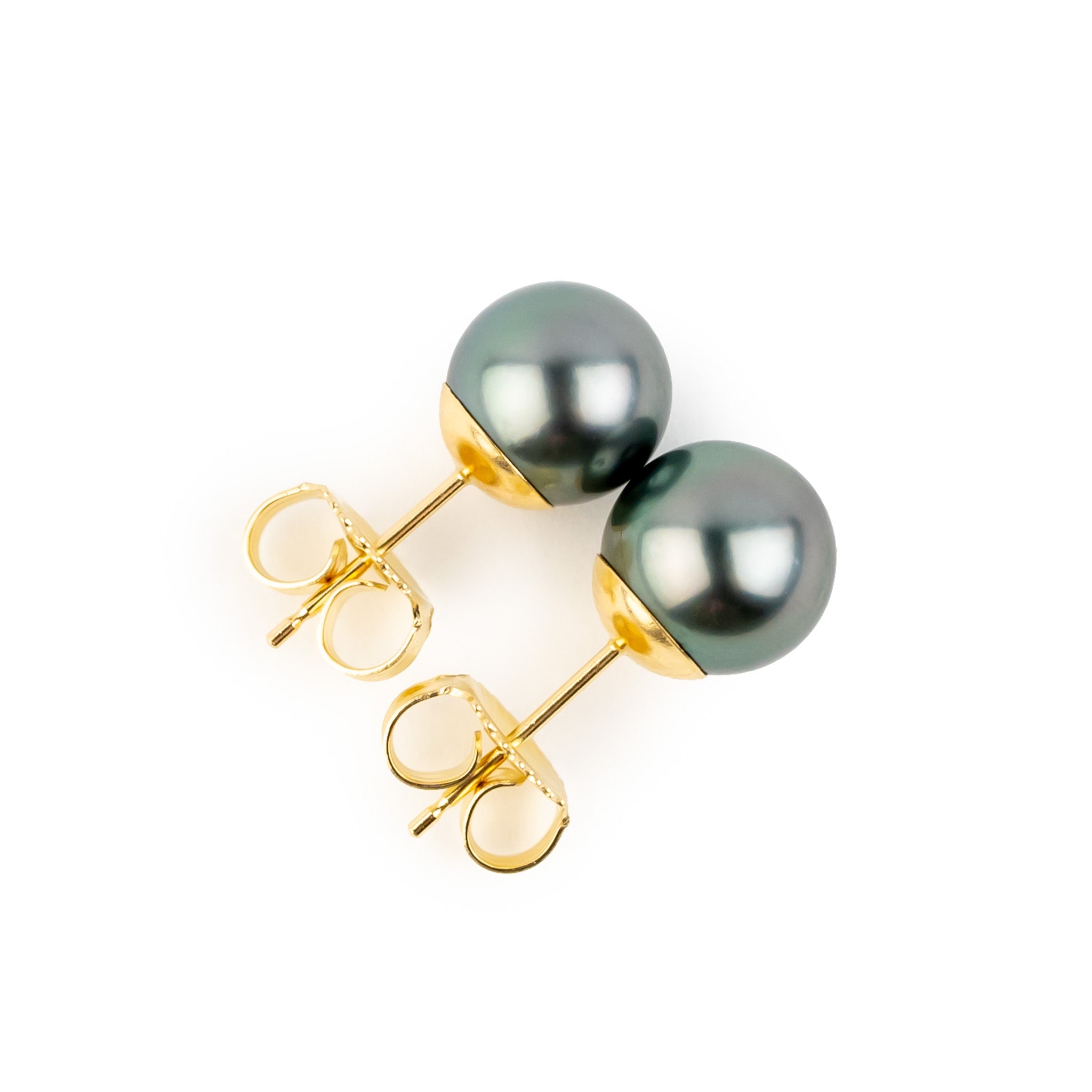 Misty Blue Green 8.3-8.9mm Tahitian Pearl Stud Earrings