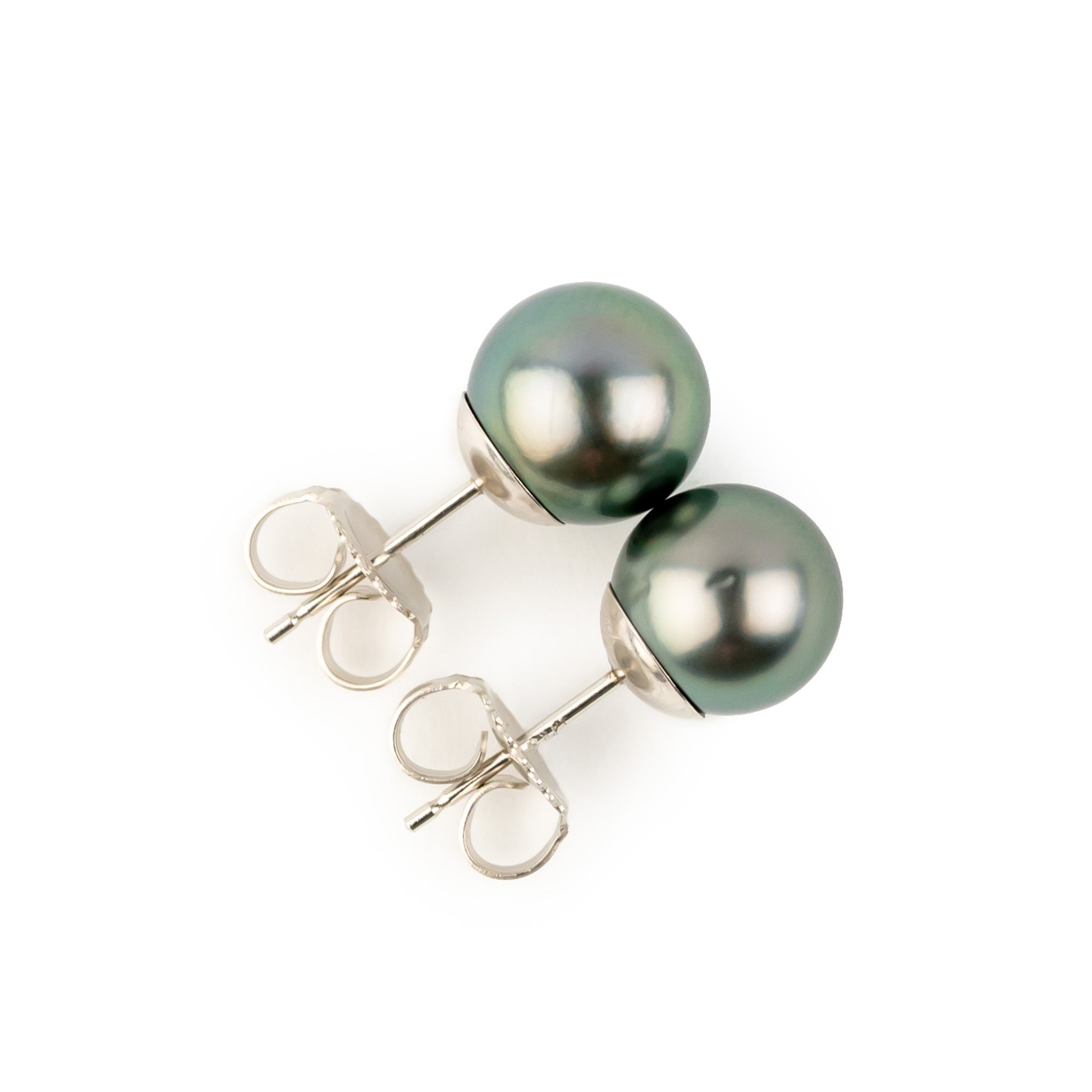 Misty Blue Green 8.3-8.9mm Tahitian Pearl Stud Earrings