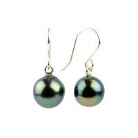 Deep Blue Green Tahitian Pearl Dangles on Sterling Silver