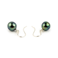 Deep Blue Green Tahitian Pearl Dangles on Sterling Silver