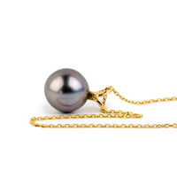Lavender Haze 9.1mm Tahitian Pearl I'a Necklace on 14K Yellow Gold