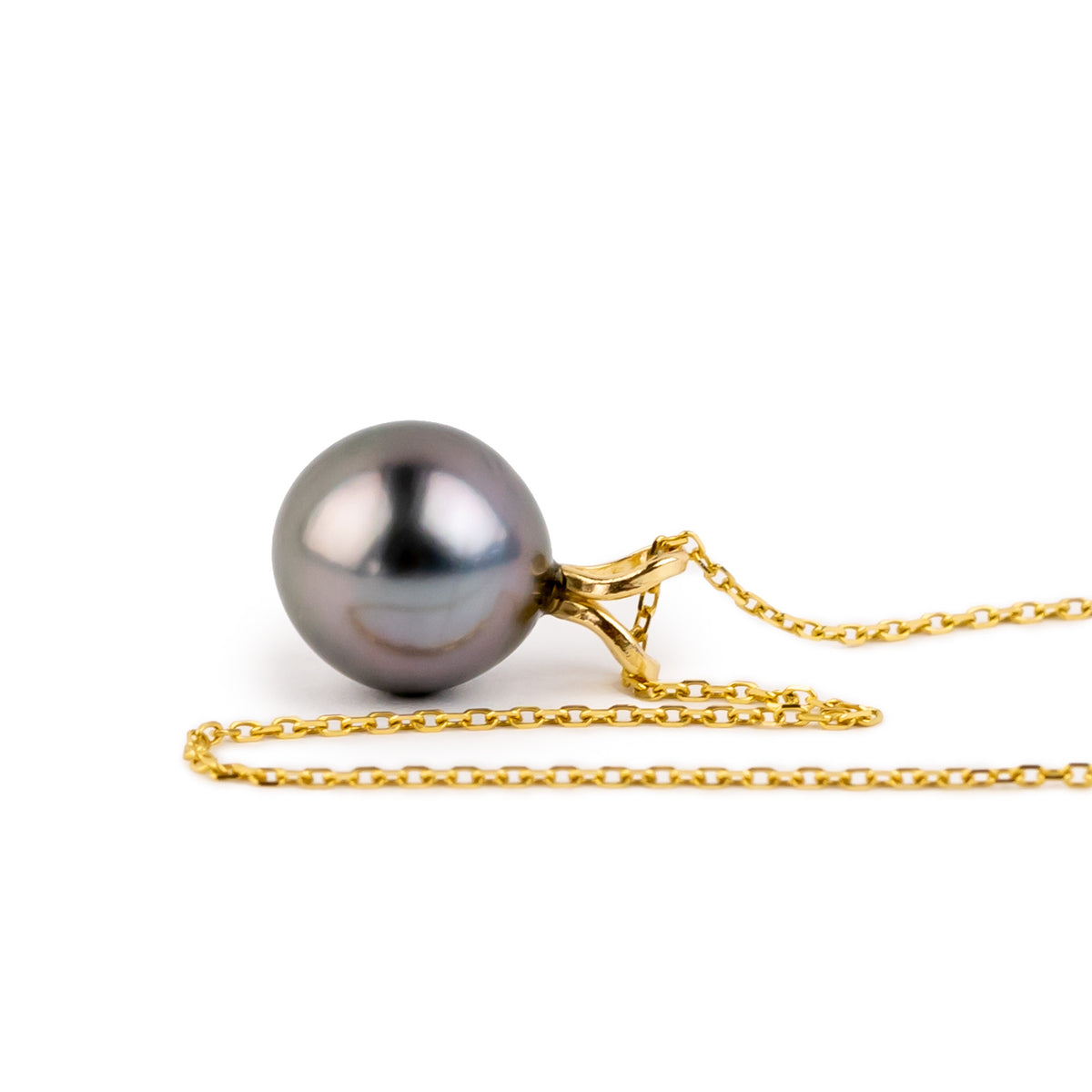 Lavender Haze 9.1mm Tahitian Pearl I'a Necklace on 14K Yellow Gold