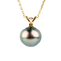 Apple Blossom 9.2mm Tahitian Pearl I'a Necklace on 14K Yellow Gold