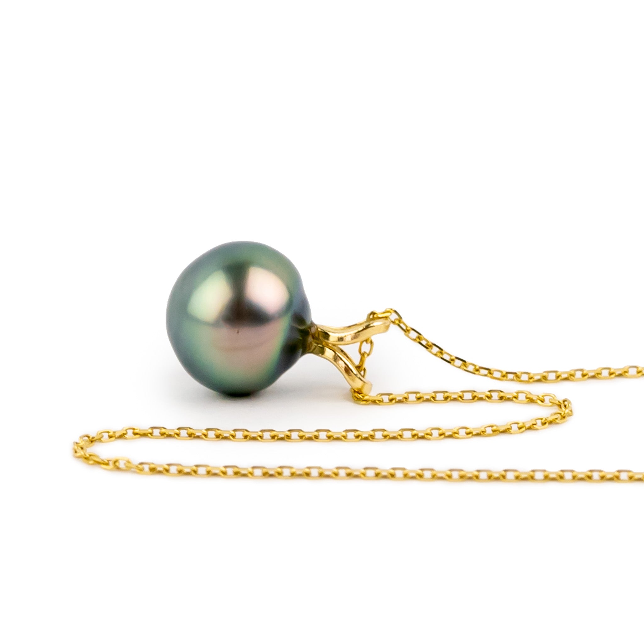 Apple Blossom 9.2mm Tahitian Pearl I'a Necklace on 14K Yellow Gold
