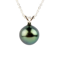 Indigo Green 9.2mm Tahitian Pearl I'a Necklace on Sterling Silver