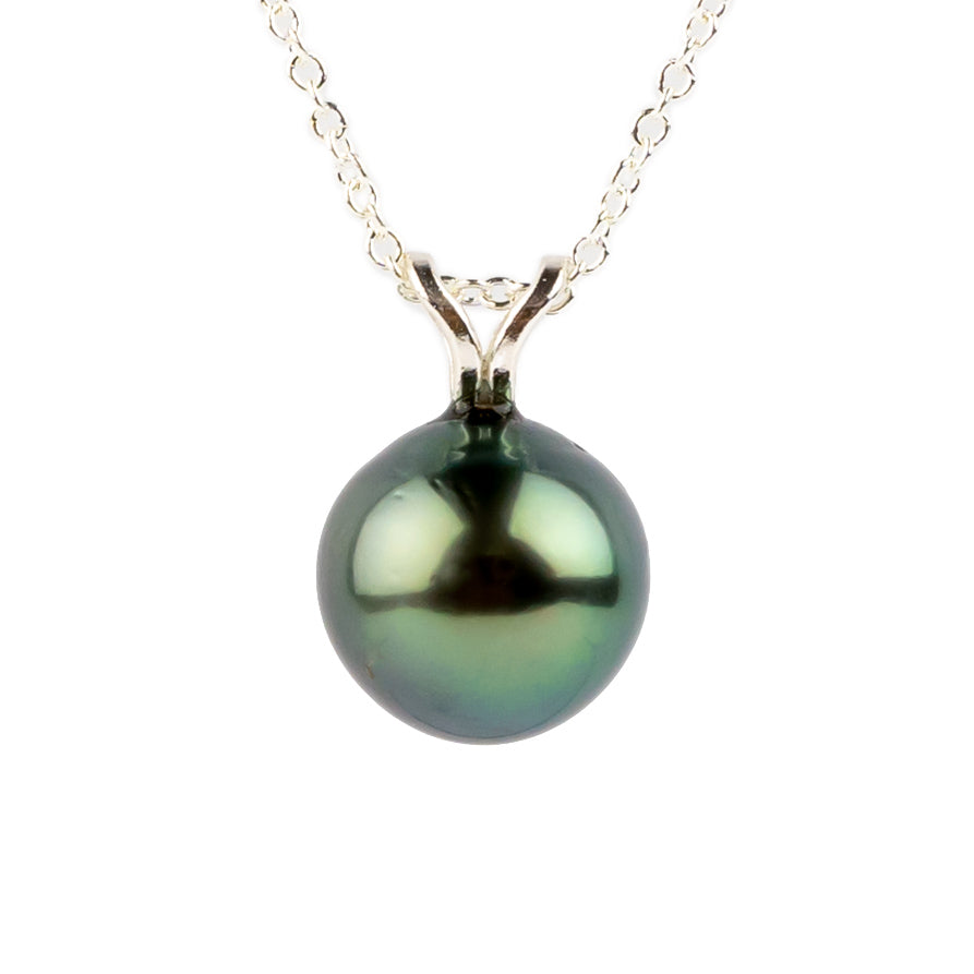 Indigo Green 9.2mm Tahitian Pearl I'a Necklace on Sterling Silver