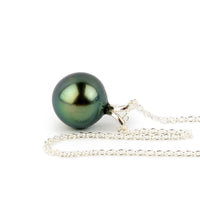 Indigo Green 9.2mm Tahitian Pearl I'a Necklace on Sterling Silver