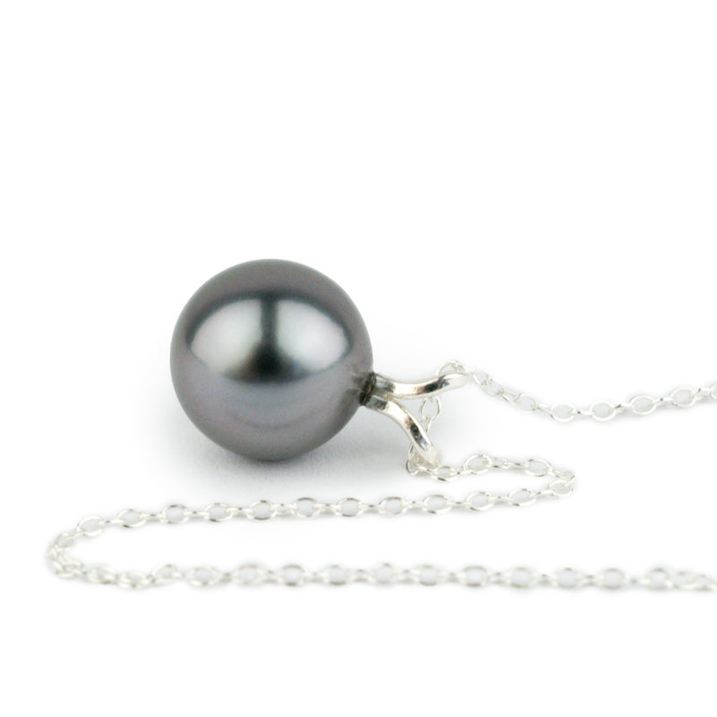 Lavender-Blue 9mm Tahitian Pearl I'a Necklace on Sterling Silver