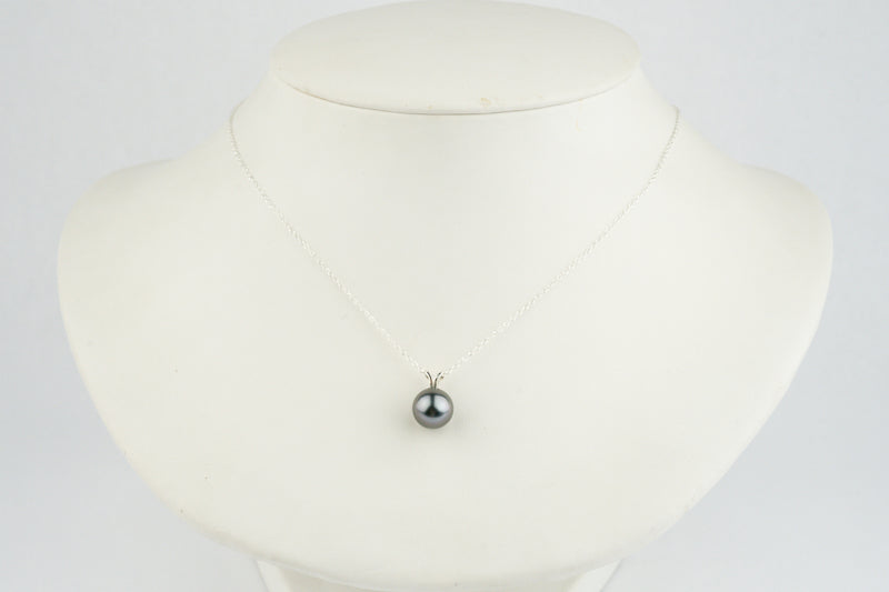 Lavender-Blue 9mm Tahitian Pearl I'a Necklace on Sterling Silver