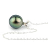 Blue-Green Peacock 9.2mm Tahitian Pearl I'a Necklace on Sterling Silver