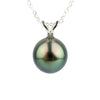 Blue-Green Peacock 9.2mm Tahitian Pearl I'a Necklace on Sterling Silver