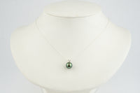 Blue-Green Peacock 9.2mm Tahitian Pearl I'a Necklace on Sterling Silver
