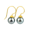 18K Bali Silvery Blue Tahitian Pearl Hook Earrings