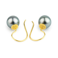 18K Bali Silvery Blue Tahitian Pearl Hook Earrings