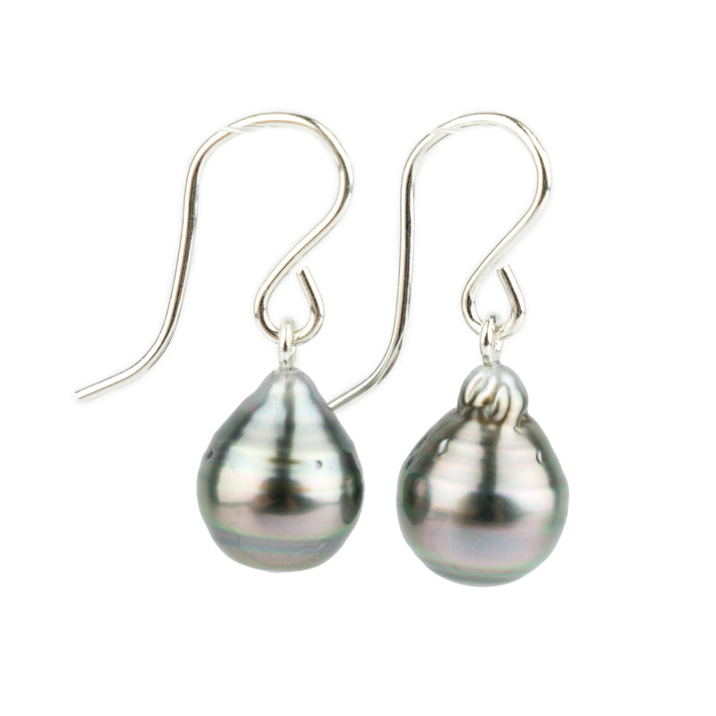 Pink-Green Circle Drop Tahitian Pearl Dangles on Sterling Silver
