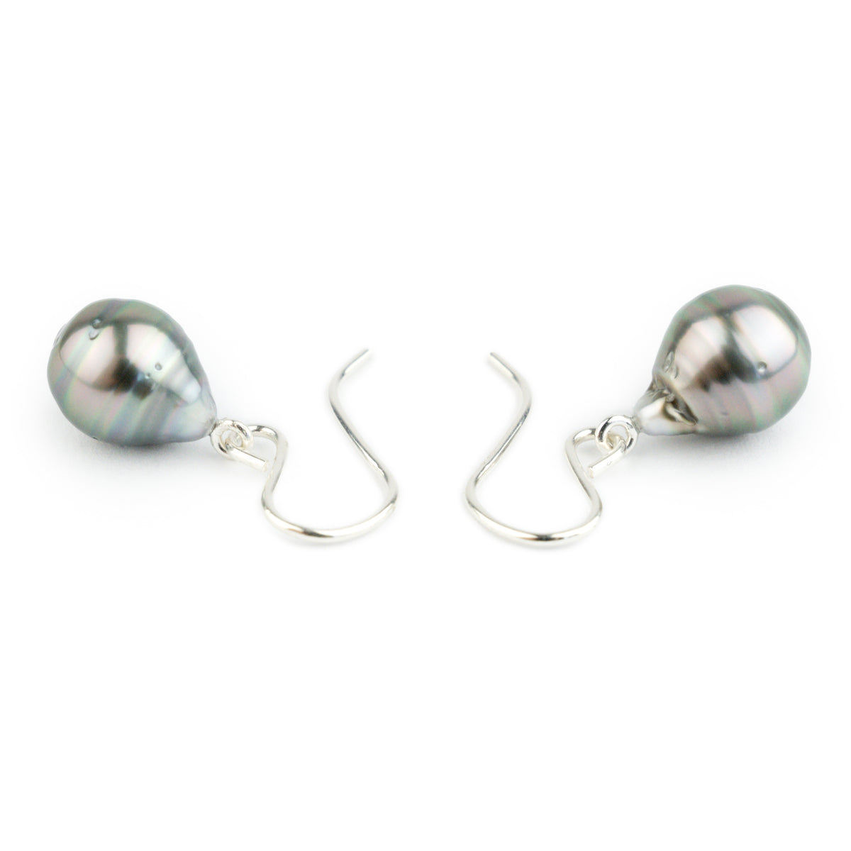 Pink-Green Circle Drop Tahitian Pearl Dangles on Sterling Silver