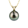 Peacock Green 9.5mm Tahitian Pearl I'a Necklace on 14K Yellow Gold