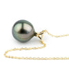 Peacock Green 9.5mm Tahitian Pearl I'a Necklace on 14K Yellow Gold
