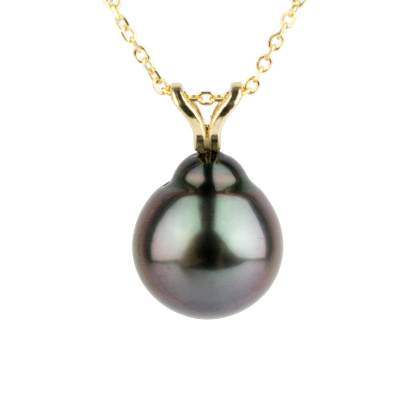 Tropical Midnight 9.5mm Tahitian Pearl I'a Necklace on 14K Yellow Gold
