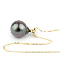 Tropical Midnight 9.5mm Tahitian Pearl I'a Necklace on 14K Yellow Gold