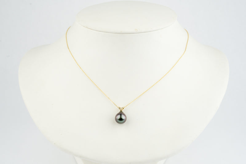 Tropical Midnight 9.5mm Tahitian Pearl I'a Necklace on 14K Yellow Gold