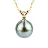 Sky Blue 9.5mm Tahitian Pearl I'a Necklace on 14K Yellow Gold