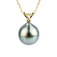 Sky Blue 9.5mm Tahitian Pearl I'a Necklace on 14K Yellow Gold