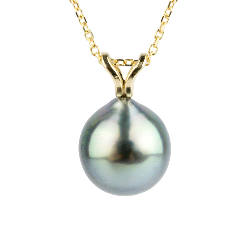 Sky Blue 9.5mm Tahitian Pearl I'a Necklace on 14K Yellow Gold