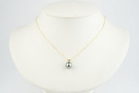 Sky Blue 9.5mm Tahitian Pearl I'a Necklace on 14K Yellow Gold