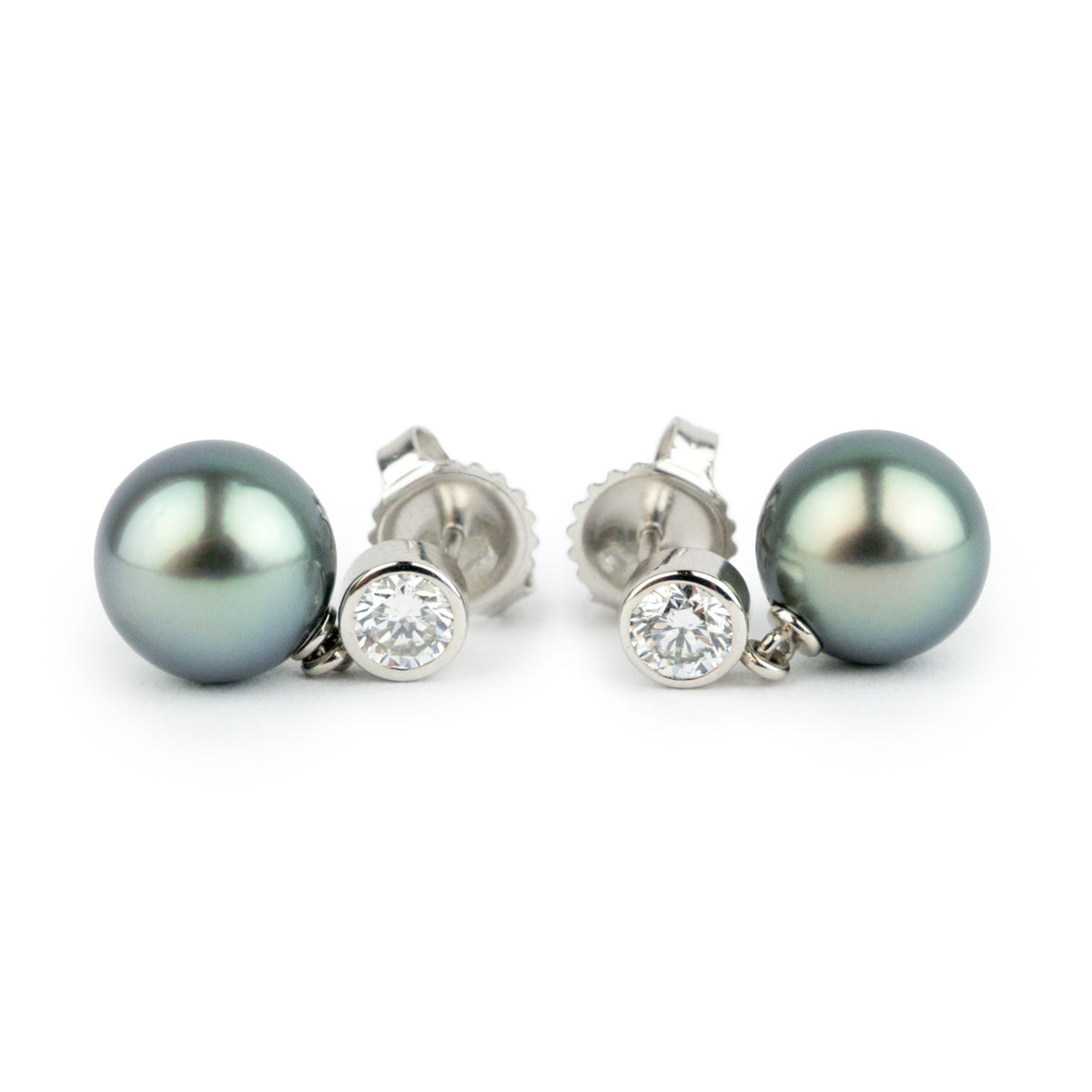 Tahitian Pearl & Diamond Nova Earrings on 14K White Gold