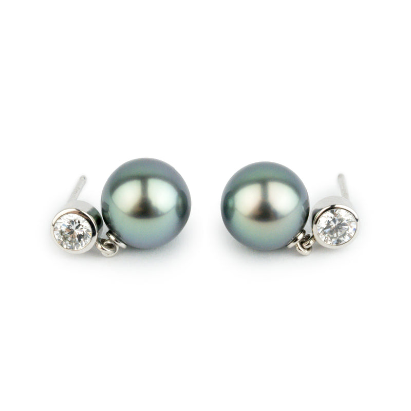 Tahitian Pearl & Diamond Nova Earrings on 14K White Gold