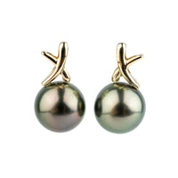 Aubergine Peacock 10.1mm Tahitian Pearl Croix Earrings