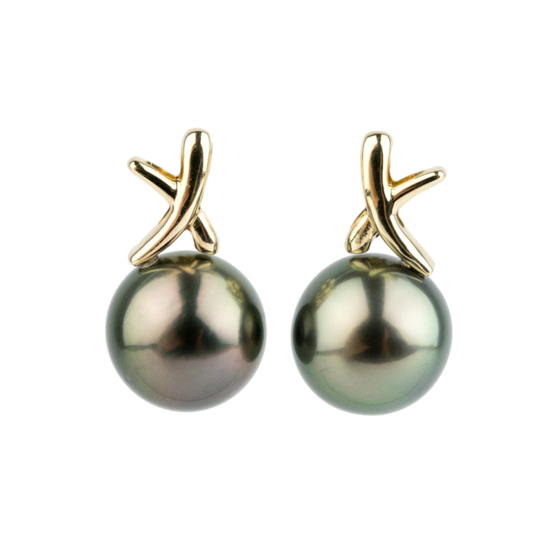 Aubergine Peacock 10.1mm Tahitian Pearl Croix Earrings