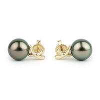 Aubergine Peacock 10.1mm Tahitian Pearl Croix Earrings