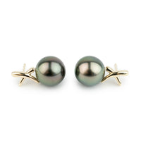Aubergine Peacock 10.1mm Tahitian Pearl Croix Earrings