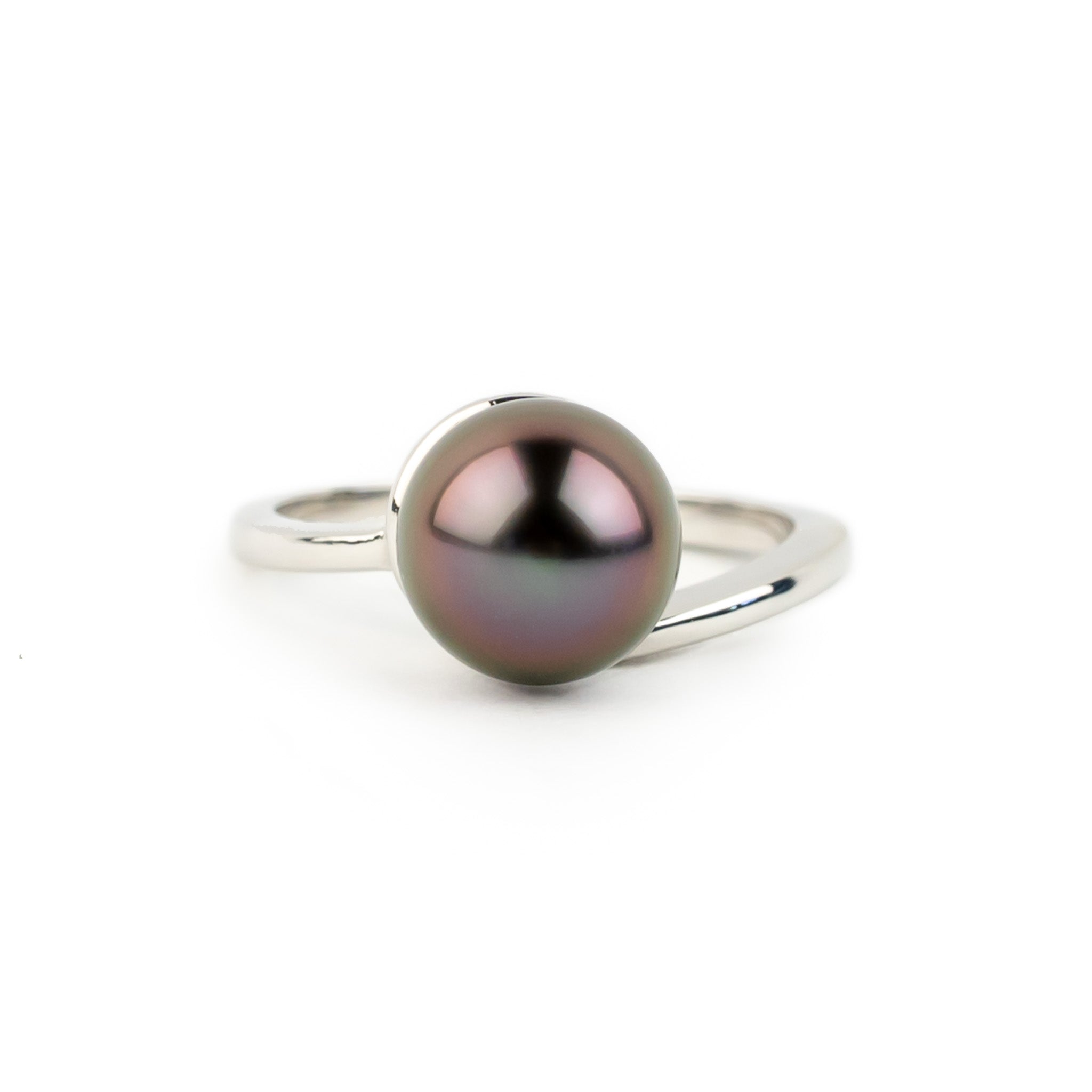 Fuchsia 8.9mm Tahitian Pearl Swirl Ring on 14k White Gold