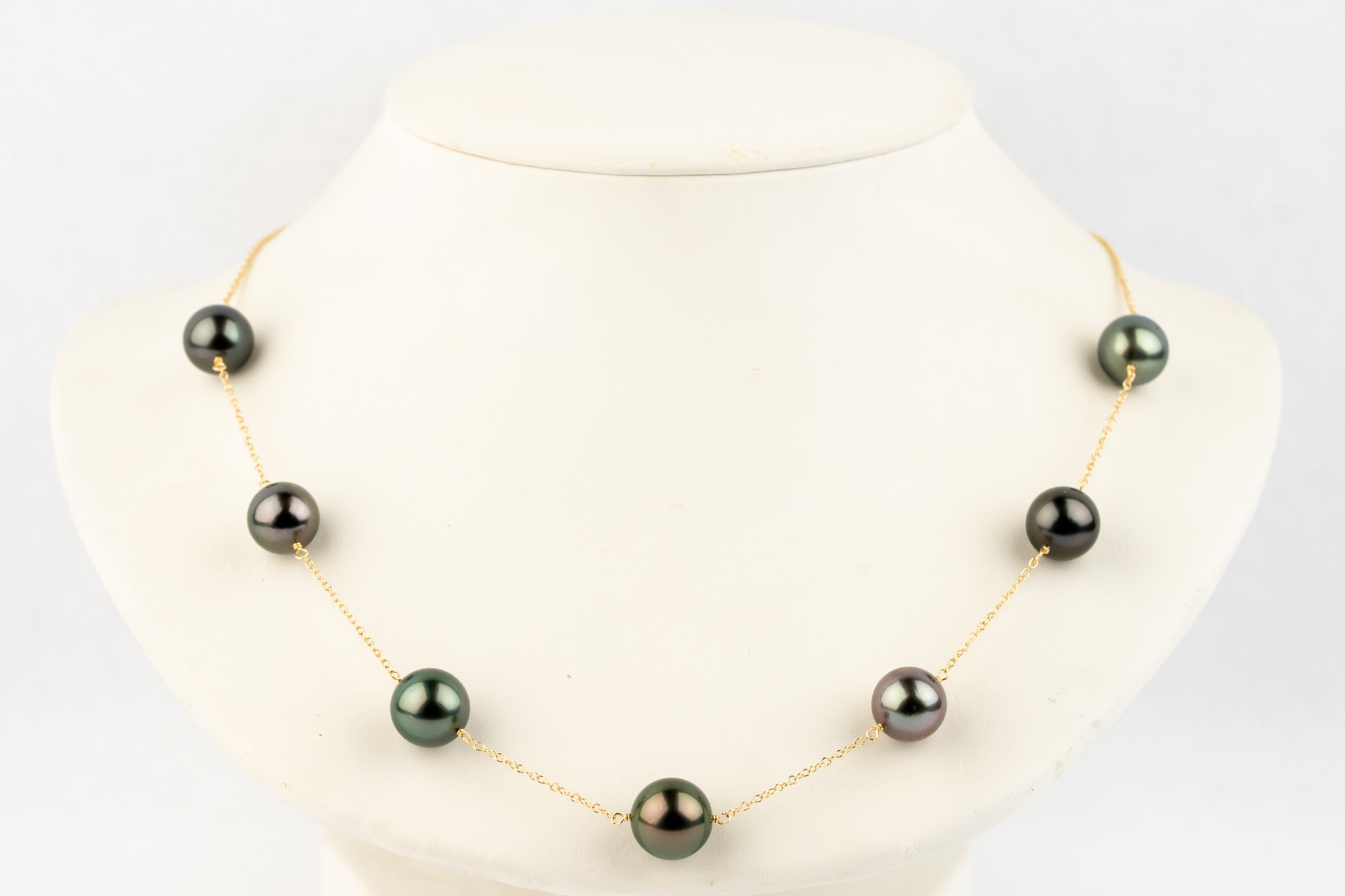 Black Forest Tahitian Pearl Tin-Cup Necklace on 14k Yellow Gold