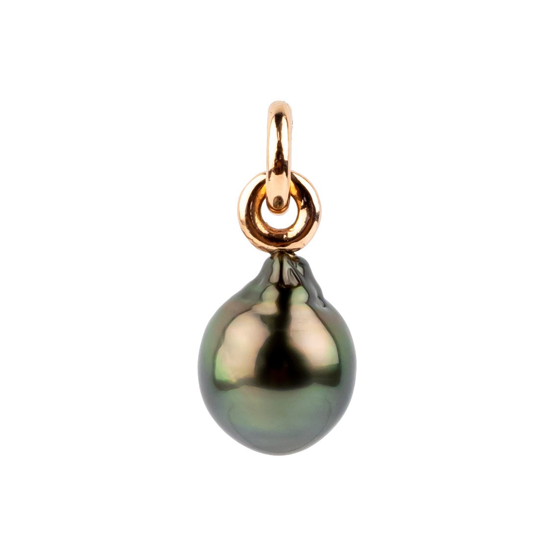 Deep Peacock Green Baroque 11mm Tahitian Pearl Rava Pendant on 14K Rose Gold