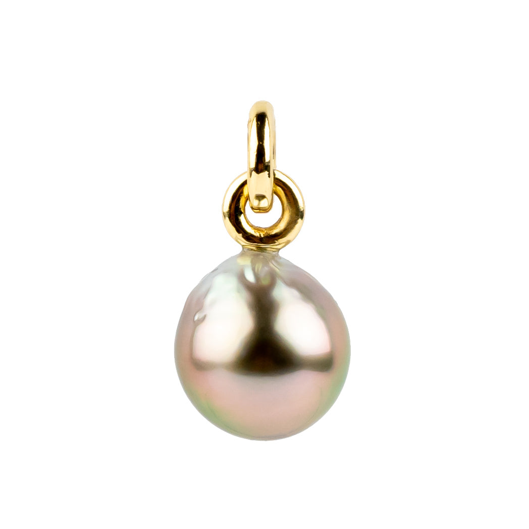 Precious Pink Baroque 12mm Tahitian Pearl Rava Pendant on 14K Yellow Gold