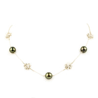 Golden Green Tiaré Tin-Cup Tahitian Pearl Necklace on Sterling Silver