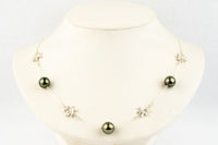 Golden Green Tiaré Tin-Cup Tahitian Pearl Necklace on Sterling Silver