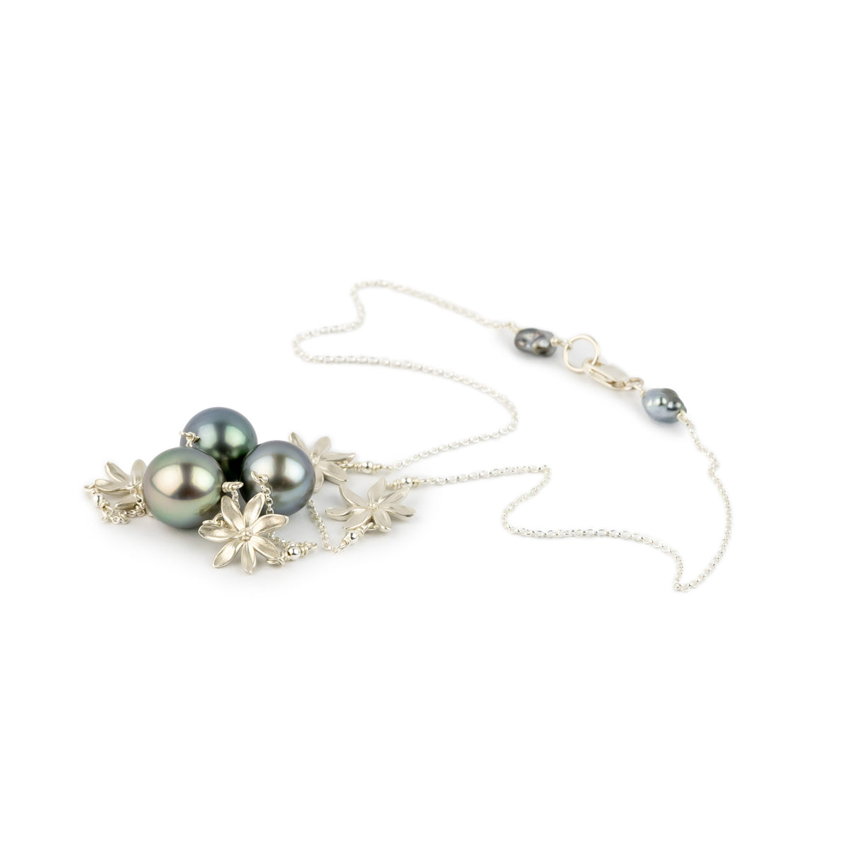Dreamy Blue Tiaré Tin-Cup Tahitian Pearl Necklace on Sterling Silver